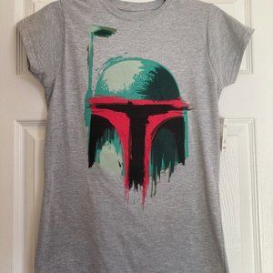 ♥3 for $15♥ Boba Fett Helmet Brushstroke Print Gray t-shirt NWT Junior Medium